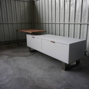 TV Console with Elevated Wood Extension Top
