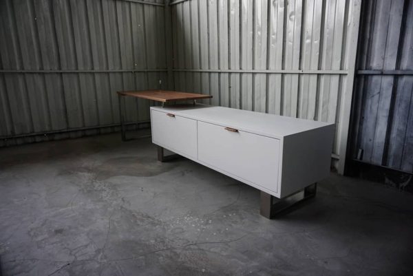 TV Console with Elevated Wood Extension Top