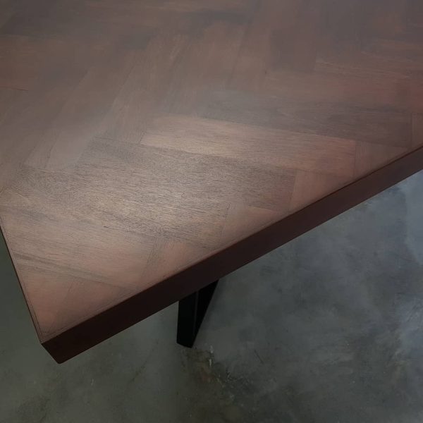 Herringbone Dining Table with Geometric Metal Legs - Image 4