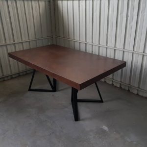 Herringbone Dining Table with Geometric Metal Legs