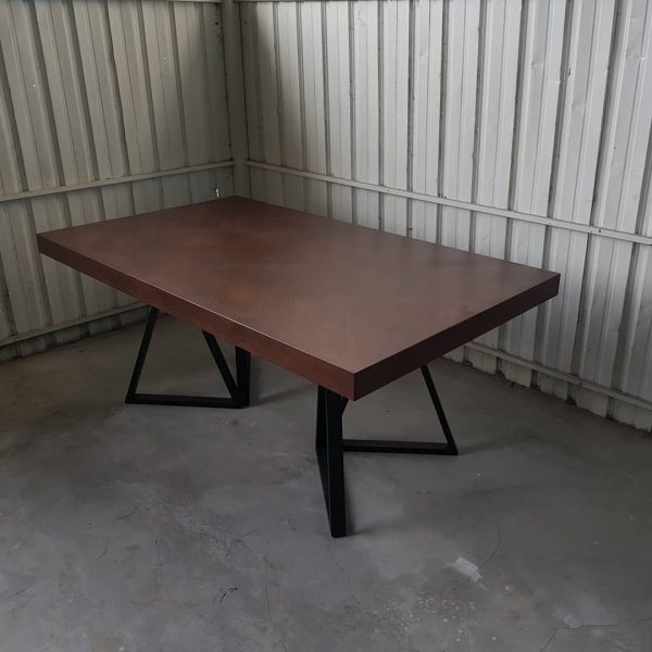 Herringbone Dining Table with Geometric Metal Legs