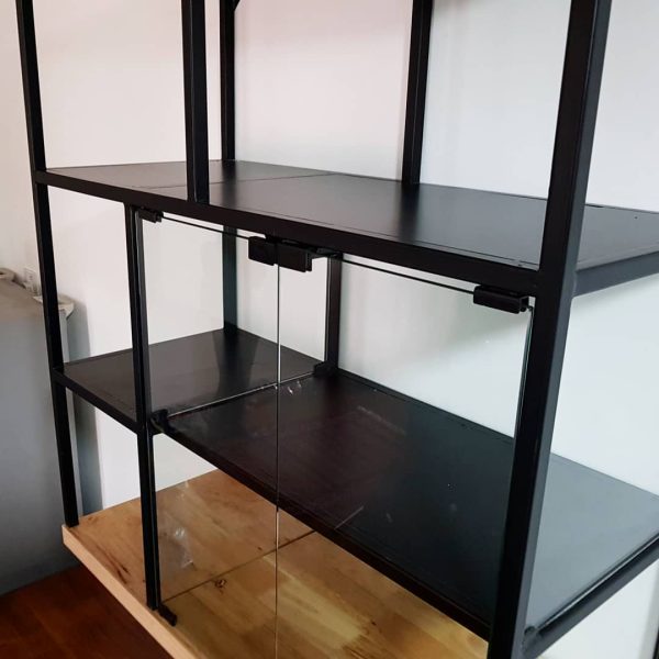 Wall-Mounted Kitchen Shelf with Glass Sliding Doors - Image 4