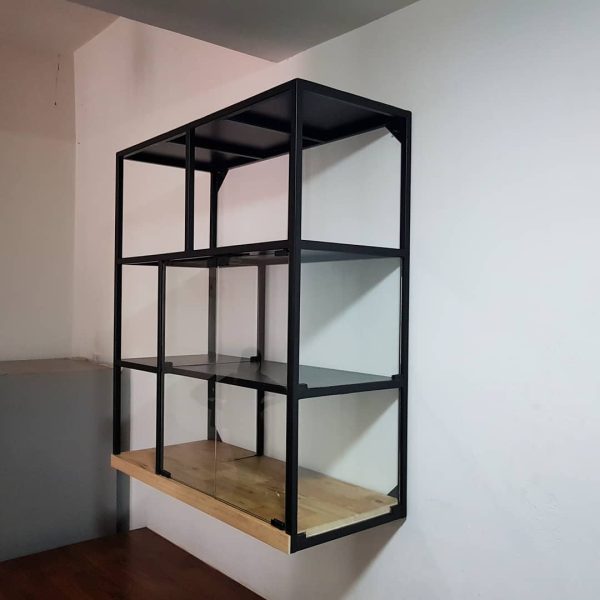 Wall-Mounted Kitchen Shelf with Glass Sliding Doors - Image 5