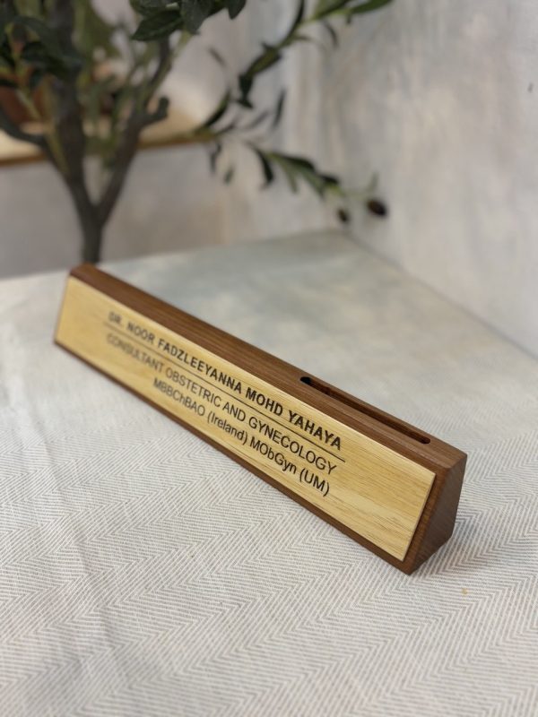 Wooden Desk Signage with Card Holder