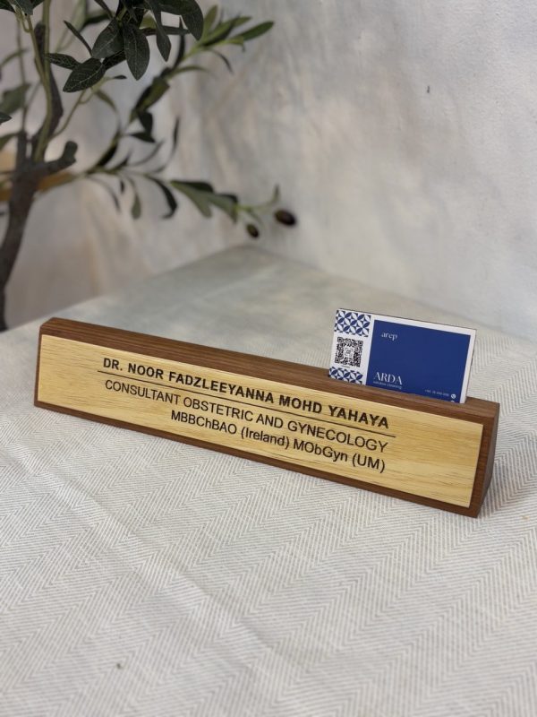 Wooden Desk Signage with Card Holder - Image 4