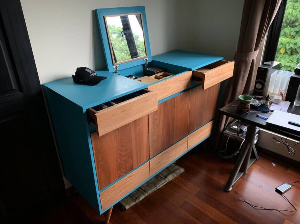 Vanity Sideboard with Mirror & Hidden Storage