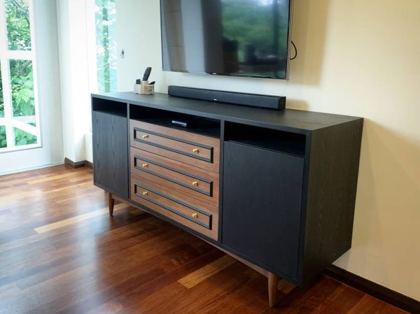 TV Console with Drawers and Open Shelving