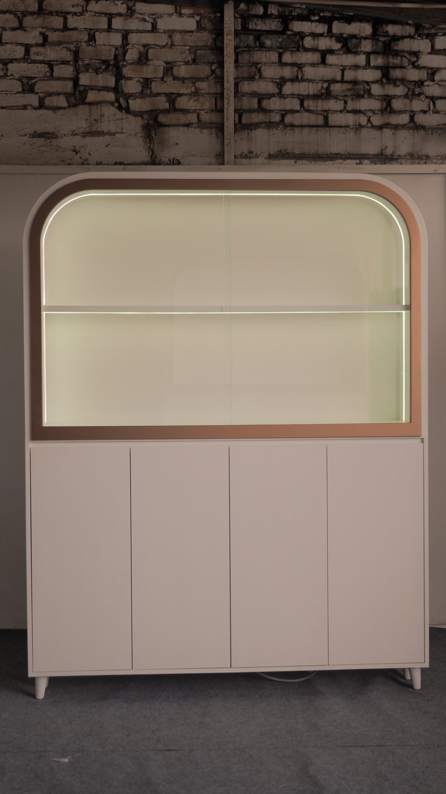 Display Cabinet with Curved Top & Concealed Storage - Image 2