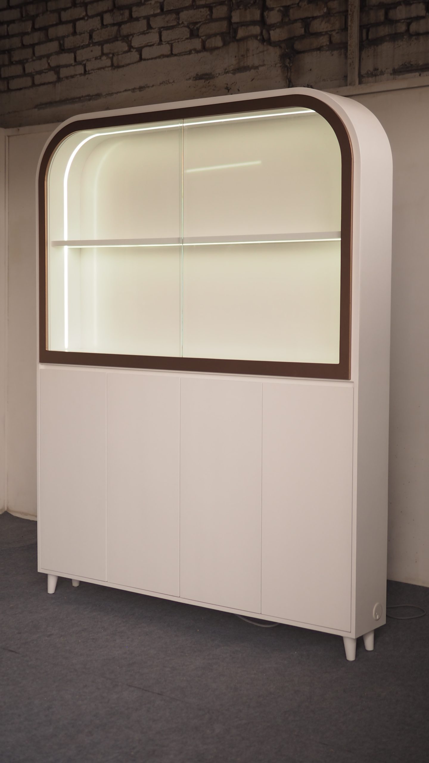 Display Cabinet with Curved Top & Concealed Storage